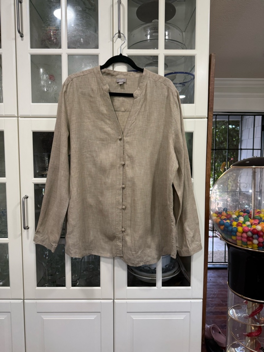 J. Jill Lightweight Button-Front Shirt in Taupe Beige